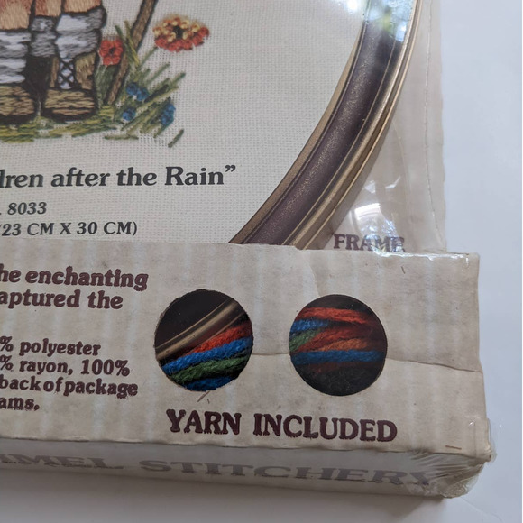 Vintage Hummel Stitchery Kit "Children After the Rain" Crewel Embroidery w Frame - Picture 5 of 10